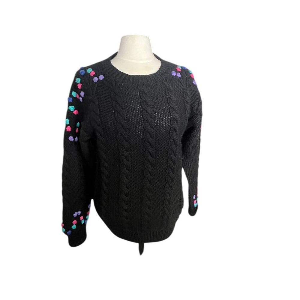 Women's Black‎ Multicolor Vintage Handknit Sweater Size M